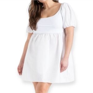Eloquii Milkmaid Babydoll Puff Sleeve Mini Dress White Graduation Poplin 20